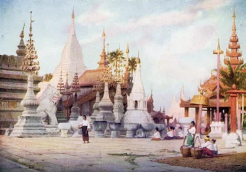 Piattaforma della pagoda Shwezigon, Bagan, Birmania 1905